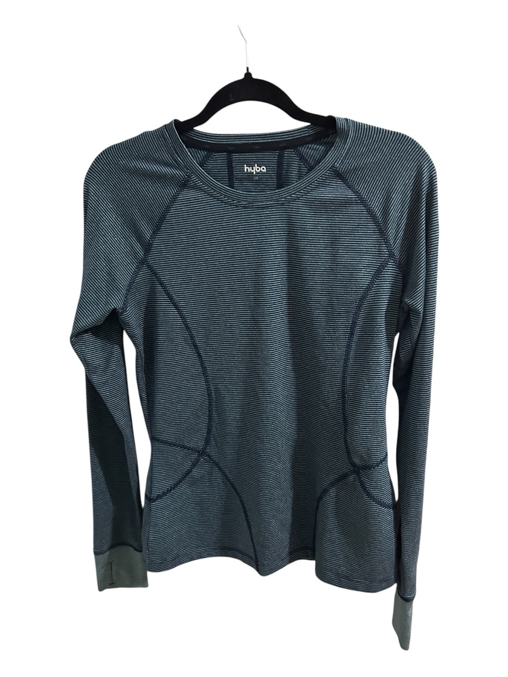 Hyba Women's Long Sleeve Performance Tee in Teal Stripe